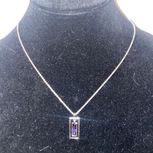 Silver toned and Purple Pendant Necklace